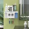 Toothbrush Holders for Bathroom Organizer, 2 Cups Automatic Toothpaste Dispenser Squeezer Kit Wall Mounted for Bathroom Set, Ideal Bathroom Accessories.Blue view 1
