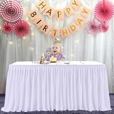 12ft White Table Skirts for Rectangle Tables Polyester Pleated Table Skirt Desk Skirts Ruffle Table Skirt Tablecloth for Wedding Birthday Party Baby Bridal Shower Banquet Table Decoration