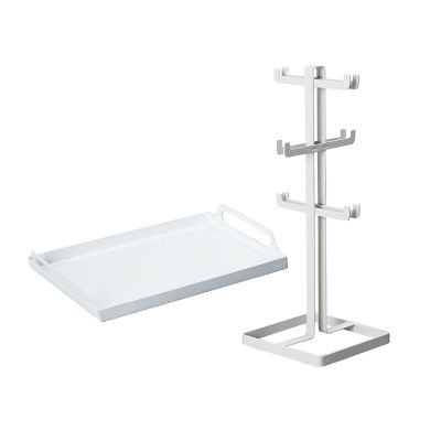 LIU- Mug Holder and Tray Set, Metal Coffee Cup Tree with 6 Hooks,Countertop Cup Drying Rack Organizer,for Kitchen Counter Bar