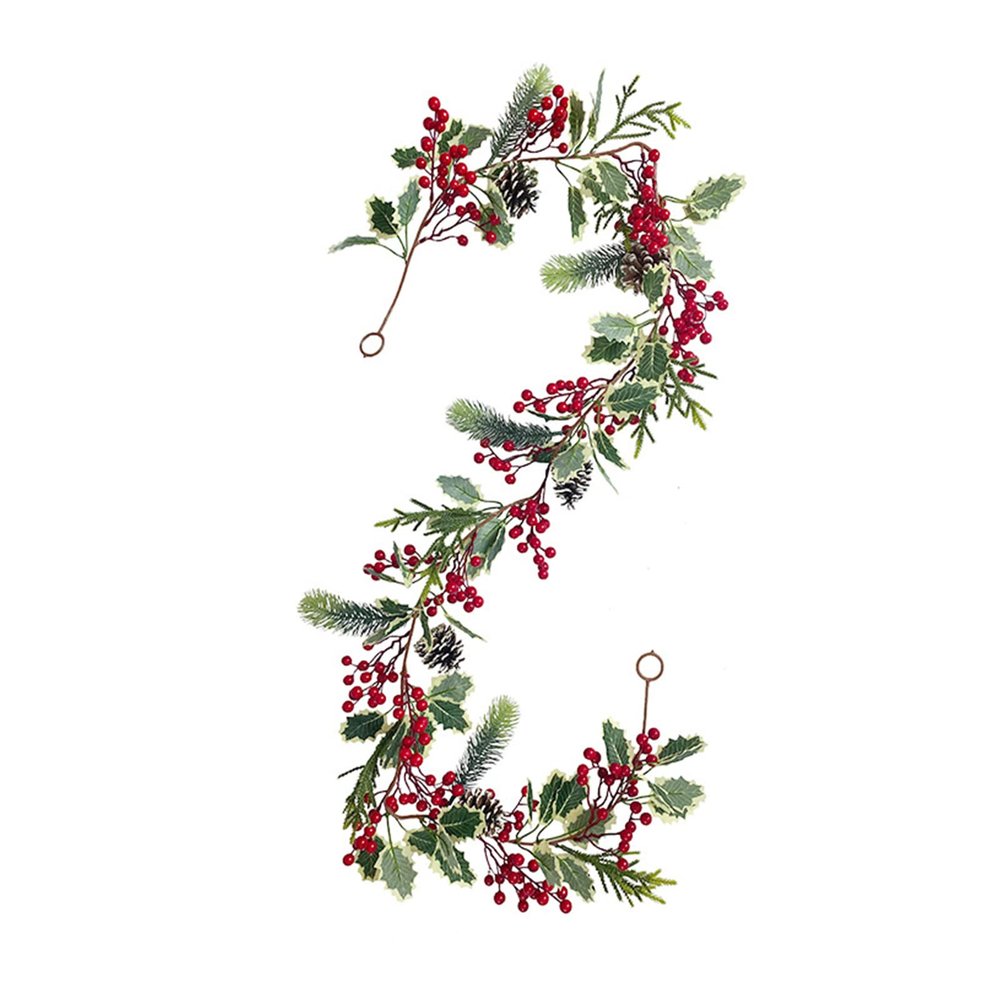 5.9 FT Red Berry Christmas Garland Artificial Berry Garland with Pine Cones and Holly Leaves Winter Greenery Garland for Xmas Mantle Fireplace Holiday Indoor Outdoor Decor