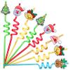 25 Glitter Christmas Party Favors Activity Favors Xmas Crazy Drinking Straws Goodie Gifts for Kids Adult Christmas Party Supplies with 2 PCS Cleaning Brushes view 1