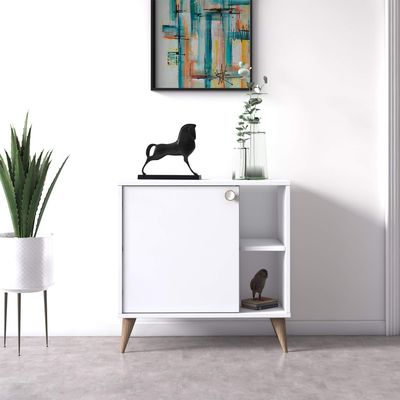 Ruumstore Vega Wide Storage Cabinet, 29'', Stackable 1-Door Organizer, Extra Storage, Opaque White