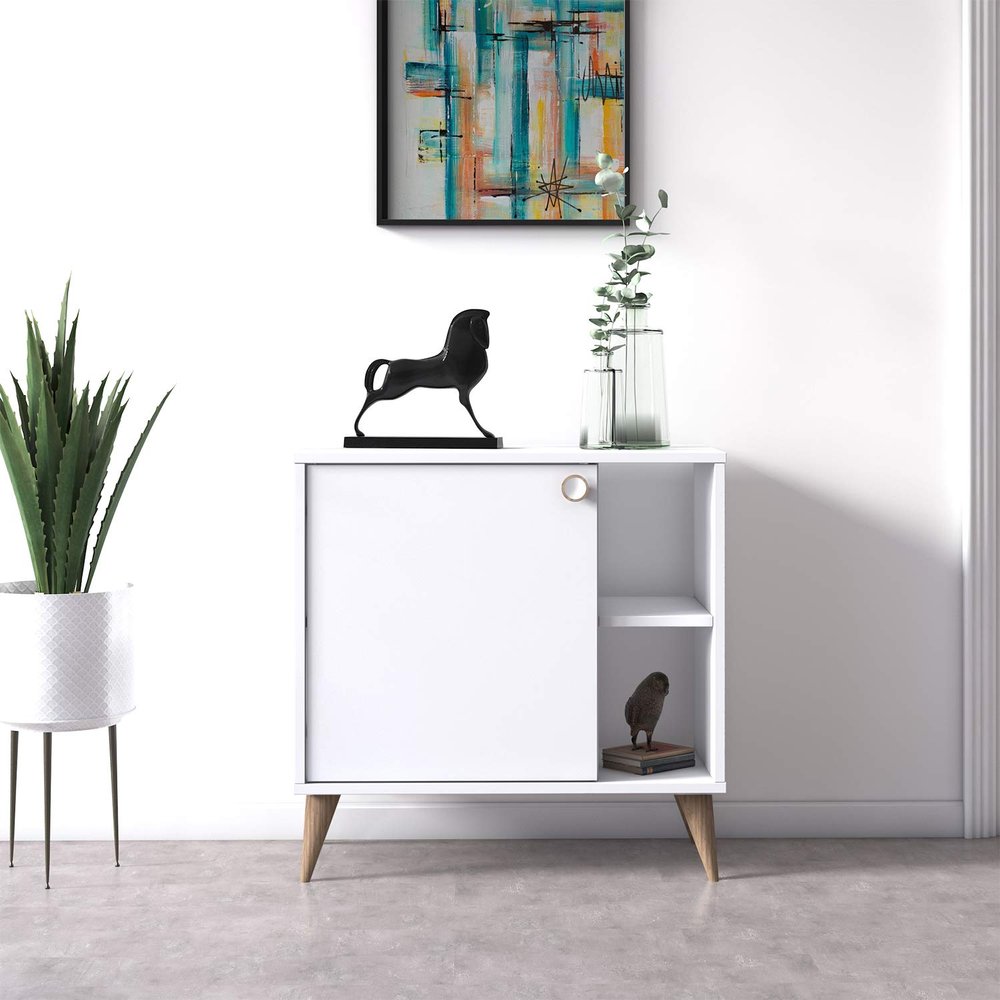Ruumstore Vega Wide Storage Cabinet, 29'', Stackable 1-Door Organizer, Extra Storage, Opaque White