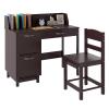 Costzon Kids Desk and Chair Set, Wooden Student Study Desk Set w/Hutch, Storage Drawer & Cabinets for 3-8 Years Old Child, Writing Computer Workstation for Bedroom School (Upgraded, Dark Brown) view 1