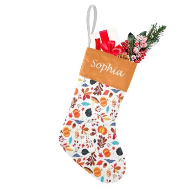 SunFancyCustom Beautiful Autumn Pattern Christmas Stocking with Name Custom Xmas Stockings for Family Wedding Party Decor 17.52 x 7.87 Inch