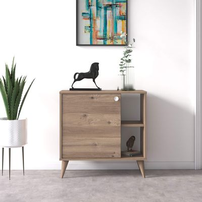 Ruumstore Vega Wide Storage Cabinet, 29'', Stackable 1-Door Organizer, Extra Storage, Natural Oak Colour