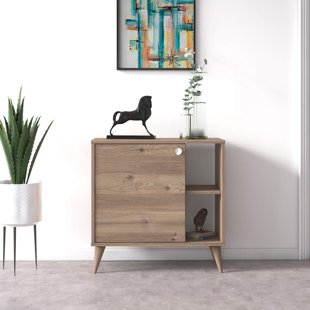 Ruumstore Vega Wide Storage Cabinet, 29'', Stackable 1-Door Organizer, Extra Storage, Natural Oak Colour