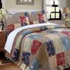 Cozy Line Home Fashions 100% Cotton Hand Piecing Real Patchwork Brown Floral Reversible Quilt Bedding Set Coverlet Bedspread for All Seasons (Red Navy, King - 3 Piece) view 2