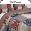 Cozy Line Home Fashions 100% Cotton Hand Piecing Real Patchwork Brown Floral Reversible Quilt Bedding Set Coverlet Bedspread for All Seasons (Red Navy, King - 3 Piece) view 3
