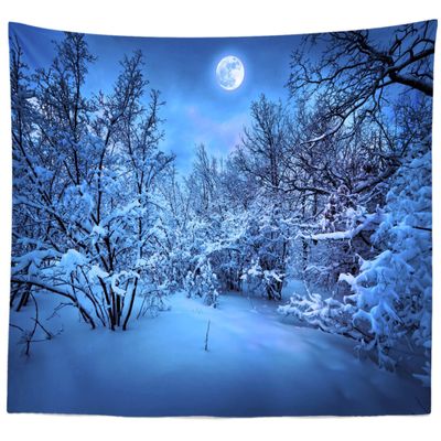 BELECO Winter Forest Night Tapestry Wall Hanging 70x47 Inch Snow Forest White Frozen Trees Full Moon Night Tapestry Winter Scene Christmas Holiday Wall Decor for Living Room Bedroom Dorm Home