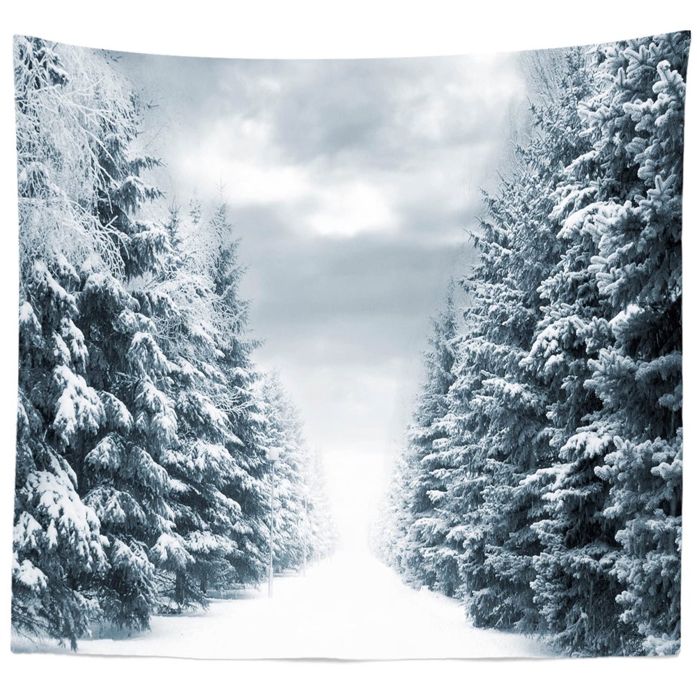BELECO Winter Forest Tapestry Frozen Snow Forest White Trees Tapestry Wall Hanging 106x70 Inch Winter Scene Winter Wonderland Christmas Holiday Wall Decor for Living Room Bedroom Dorm