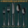 40 Pcs Black Silverware Set, Stainless Steel Flatware Set for 8, Food-Grade Cutlery Set, Mirror Polished Tableware Eating Utensils Set for Home Kitchen, Include Knife Fork Spoon Set, Dishwasher Safe view 2