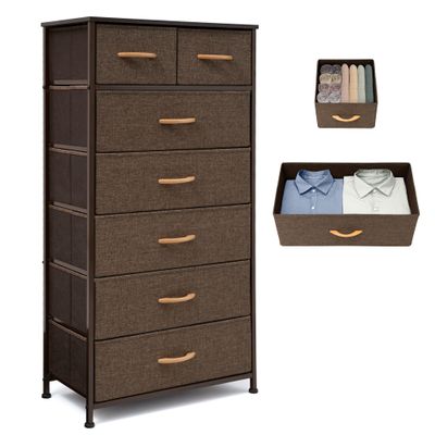 VredHom Tall Dressers for Bedroom, 7 Drawers Dresser Fabric Storage Closets Storage Units Organizer Tower Steel Frame Wooden Top for Bedroom, Hallway,Nursery, Entryway(Brown)