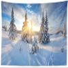 BELECO Winter Mountain Forest Tapestry Wall Hanging 106x70 Inch Snow Forest White Xmas Trees Blue Sky Sunshine Tapestry Wall Blanket Winter Scene Holiday Wall Decor for Living Room Bedroom Dorm Home view 1