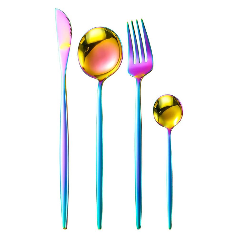 48 Piece Rainbow Silverware Set for 12 Durable Stainless Steel Flatware Sets Kitchen Restaurant Wedding Cutlery Utensil Set Include Spoons Forks Knifes Teaspoons Nice Weight Dishwasher