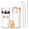 20 OZ Glass Cups with Bamboo Lids and Straws - Drinking Glasses with Silicone Protective Sleeve Set, Iced Coffee Glasses, Cute Tumbler Cup for Water, Smoothie, Boba Tea, Gift - 2 Pack view 1