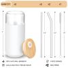 20 OZ Glass Cups with Bamboo Lids and Straws - Drinking Glasses with Silicone Protective Sleeve Set, Iced Coffee Glasses, Cute Tumbler Cup for Water, Smoothie, Boba Tea, Gift - 2 Pack view 2
