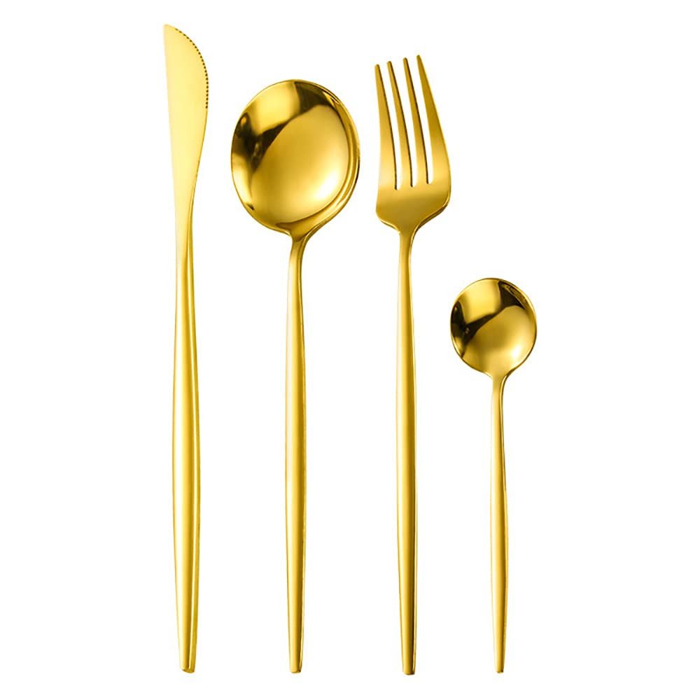 24 Piece Gold Silverware Set for 6 Durable Stainless Steel Flatware Sets Kitchen Restaurant Wedding Cutlery Utensil Set Include Spoons Forks Knifes Teaspoons Nice Weight Dishwasher