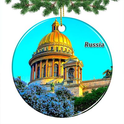 Russia Saint Petersburg Saint Isaac's Cathedral Christmas Ornament 2022 Hanging Xmas Tree Pendant Decoration Double Sided Ceramic Souvenir Travel Gift 2.8 Inch