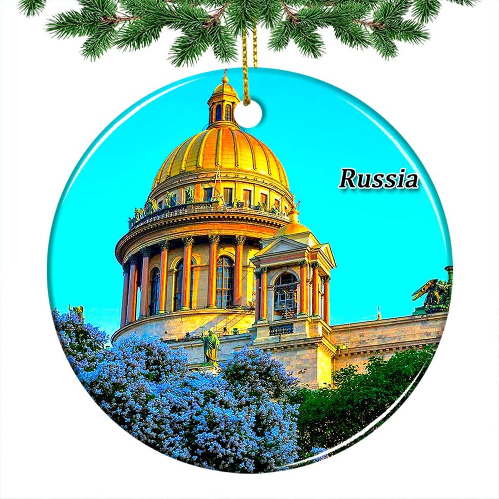 Russia Saint Petersburg Saint Isaac's Cathedral Christmas Ornament 2022 Hanging Xmas Tree Pendant Decoration Double Sided Ceramic Souvenir Travel Gift 2.8 Inch