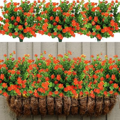 20 Bundles Artificial Fall Flowers Outdoor Fake Flowers, UV Resistant No Fade Faux Plastic Greenery Shrubs Plants for Hanging Garden Porch Window Box Outside Decoration,Home Indoor Decor Orange