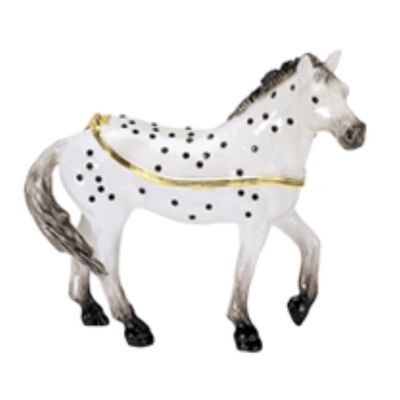 SAGEFINDS Enameled Horse Collectible Box | Handmade Metal Crystal Figurine Trinket | Jewelry Ring Holder | Magnetic Closure | Gift Boxed | Leopard