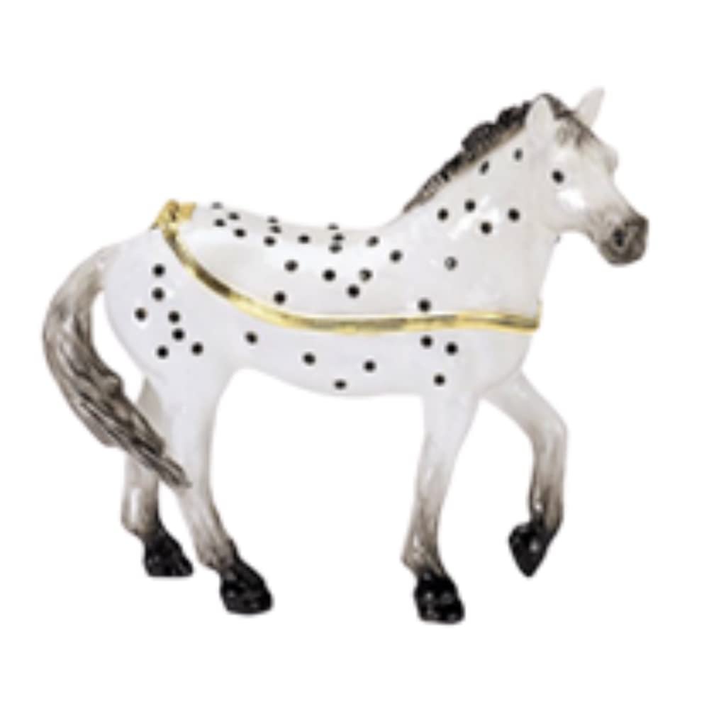 SAGEFINDS Enameled Horse Collectible Box | Handmade Metal Crystal Figurine Trinket | Jewelry Ring Holder | Magnetic Closure | Gift Boxed | Leopard