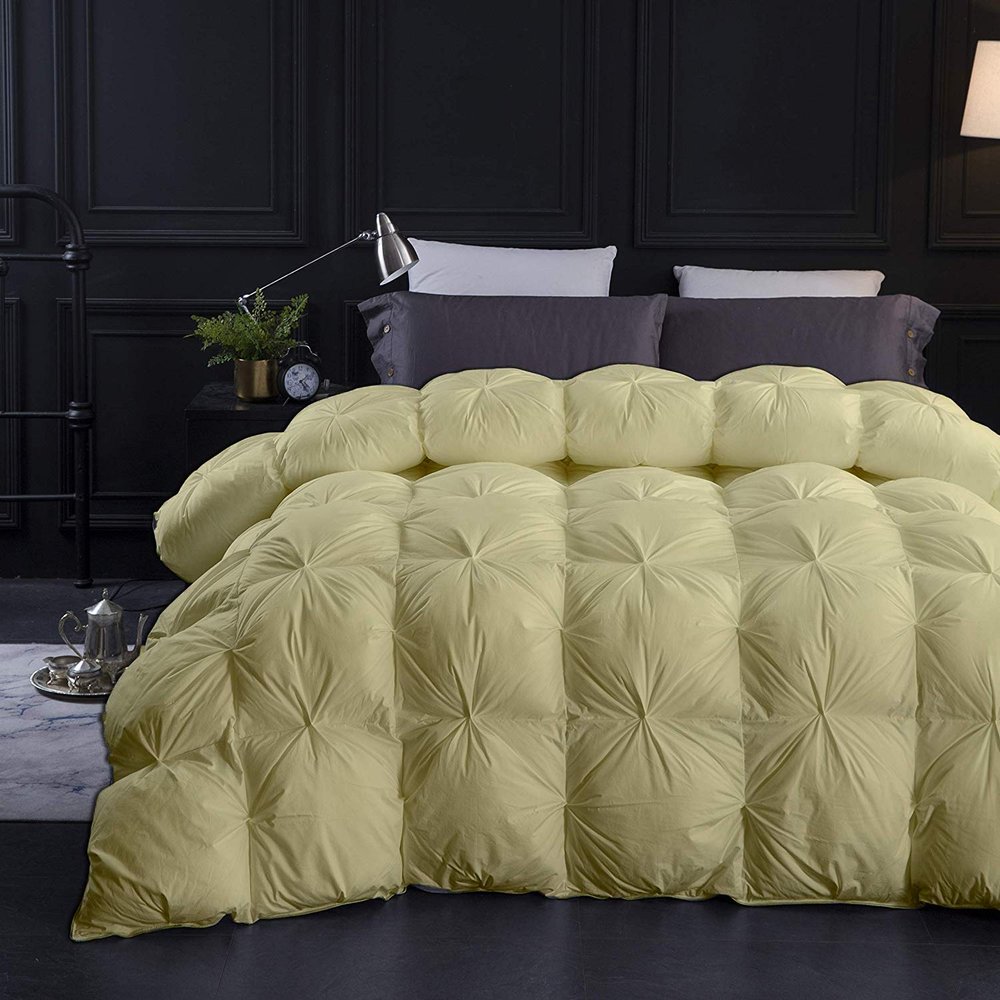 Modern Design 1600-TC Pinch Pleated Down Comforter Super King Plus 120x120 inches 1-Piece All-Season Duvet Insert, 850 GSM Micro Fill with All Side Corner Tabs 100% Egyptian Cotton