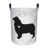 Australian Shepherd Silhouette Round Laundry Basket, Foldable Laundry Basket, Waterproof Storage Basket With Handle, Dirty Clothes Pocket Small view 1
