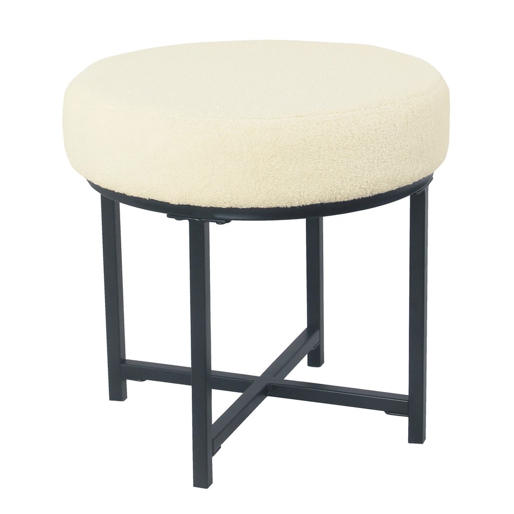 Homepop Home Decor | Faux Fur Round Ottoman Stool | Faux Fur Stool Ottoman for Living Room & Bedroom | Decorative Home Furniture, Cream Faux Sheepskin