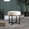Homepop Home Decor | Faux Fur Round Ottoman Stool | Faux Fur Stool Ottoman for Living Room & Bedroom | Decorative Home Furniture, Cream Faux Sheepskin view 2