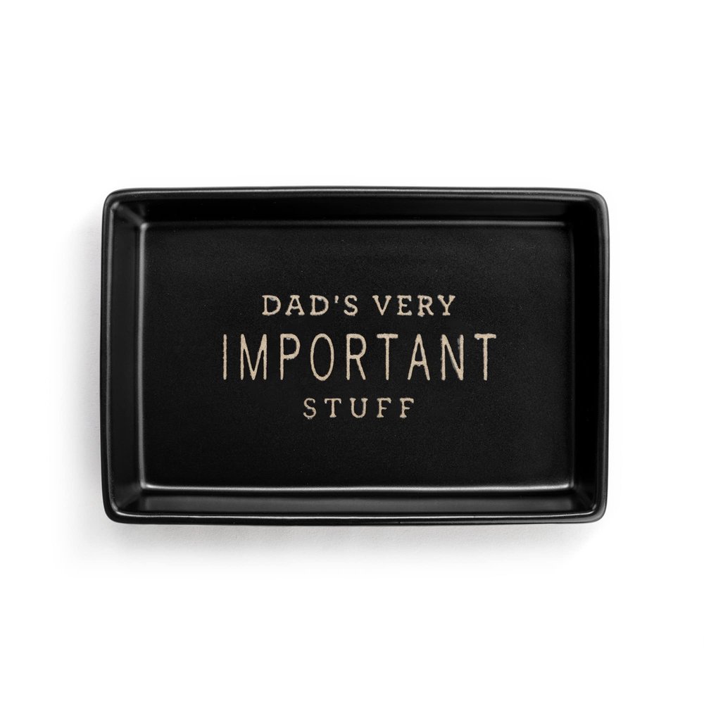 DEMDACO Dad's Very Important Stuff Matte Black 6 x 4 Ceramic Stoneware Decorative Trinket Tray