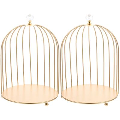 2pcs Cake Dessert Stand Decorative Cupcake Holder Cosmetics Display Cases Dessert Holder Metal Decorative Tray Bird Cage Jewelry Holder Wedding Skin Care Products Display Tray Iron