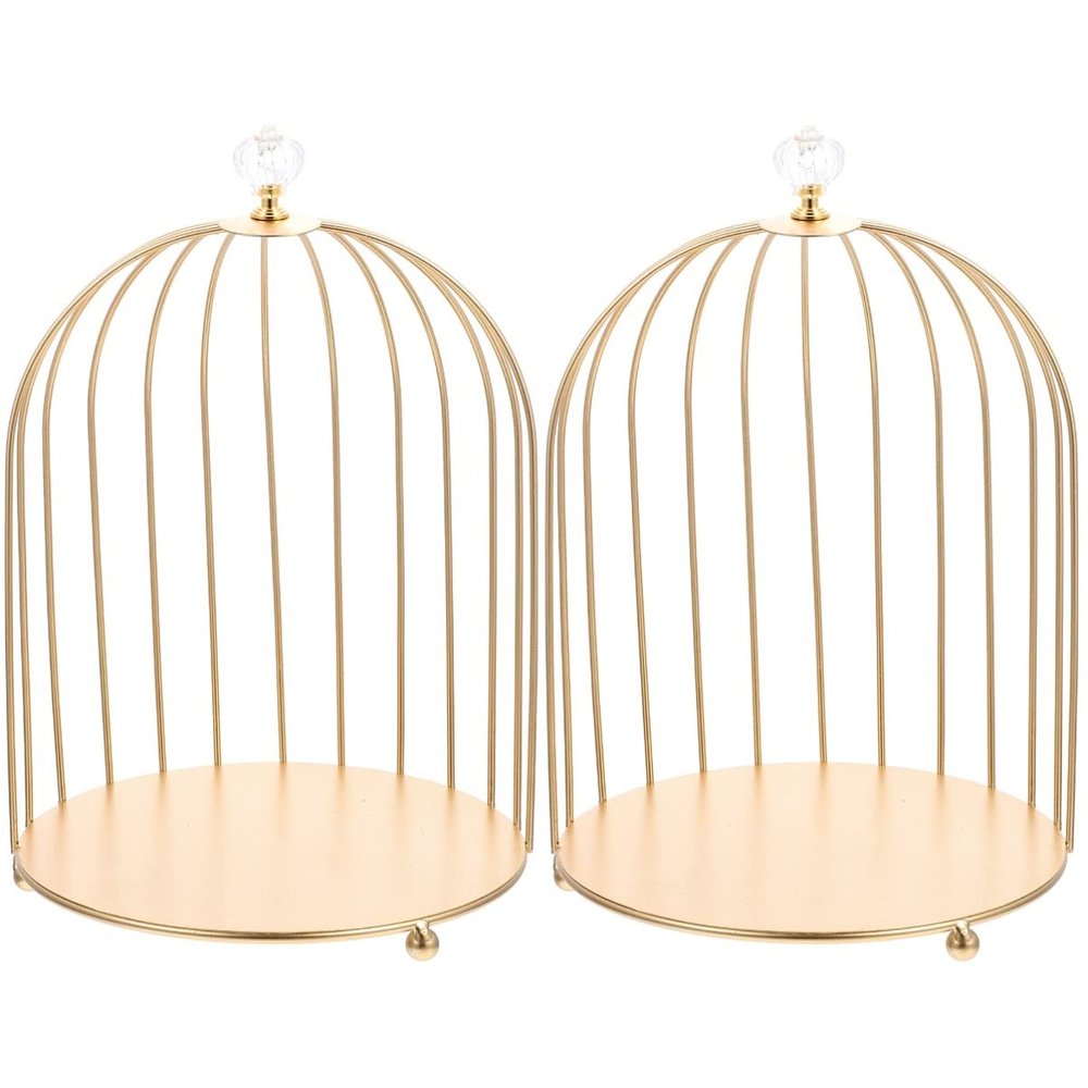2pcs Cake Dessert Stand Decorative Cupcake Holder Cosmetics Display Cases Dessert Holder Metal Decorative Tray Bird Cage Jewelry Holder Wedding Skin Care Products Display Tray Iron