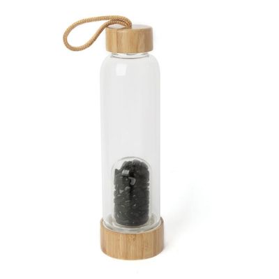 SAHKGYE 550 Ml Natural Crystal Water Bottle Reusable Crystal Water Bottlel Quartz Crystal Point Healing Elixir Point Reiki Crystal Energy Water Bottle Gem Infused Water Bottle (Color : Obsidian)