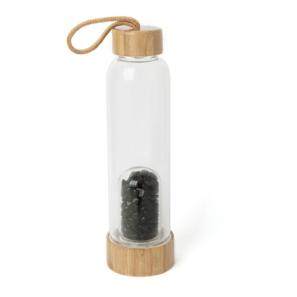 SAHKGYE 550 Ml Natural Crystal Water Bottle Reusable Crystal Water Bottlel Quartz Crystal Point Healing Elixir Point Reiki Crystal Energy Water Bottle Gem Infused Water Bottle (Color : Obsidian)