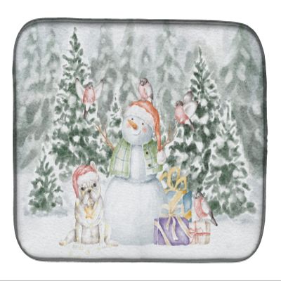 French Bulldog White with Christmas Presents Dish Drying Mat