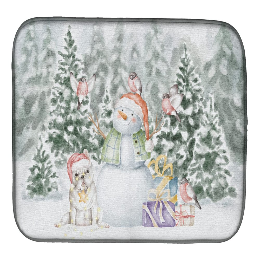 French Bulldog White with Christmas Presents Dish Drying Mat
