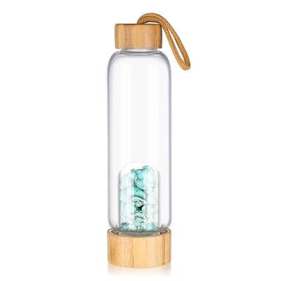 SAHKGYE 550 Ml Natural Crystal Water Bottle Reusable Crystal Water Bottlel Quartz Crystal Point Healing Elixir Point Reiki Crystal Energy Water Bottle Gem Infused Water Bottle (Color : Turquoise)