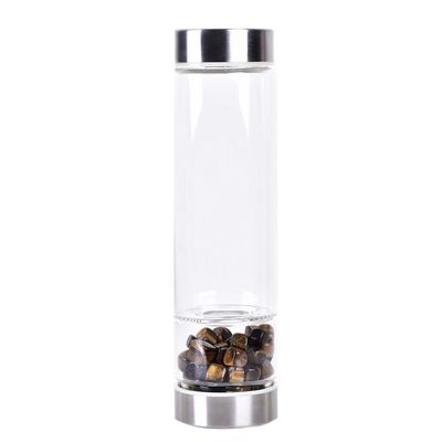 SAHKGYE 550 Ml Natural Crystal Water Bottle Reusable Gem Water Bottle Elixir Quartz Crystal Healing Elixir Point Reiki Crystal Gem Infused Water Bottle Energy Water Bottle (Color : Tiger Eye Stone)