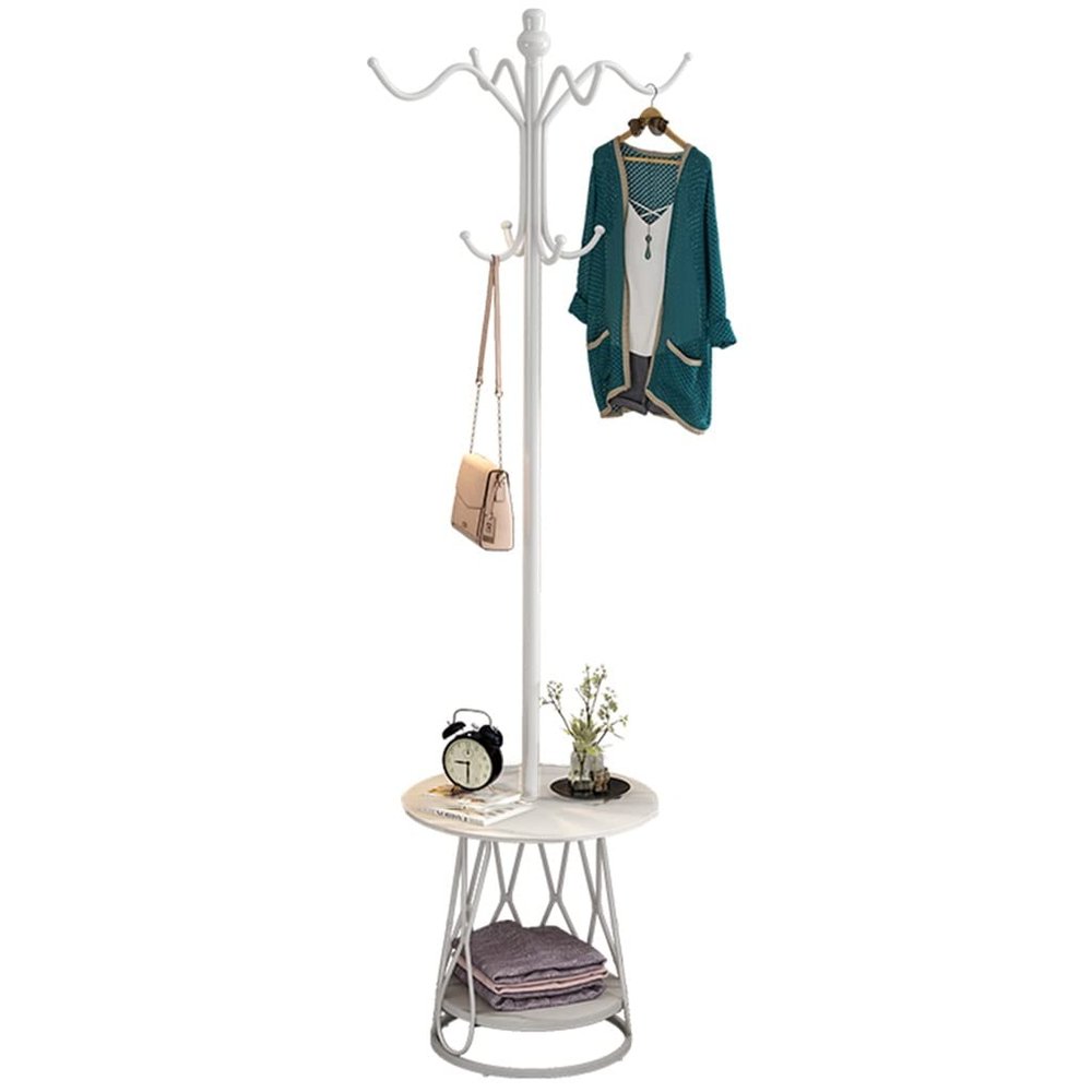 GIZNXBA Coat Rack Stand with Shelf, Coat Rack Freestanding Metal, Hall Tree Coat Rack with 8 Hooks, Entryway Coat Rack Hat Hanger Hooks Hall Tree Stand for Scarves, Bags (Color : /White)