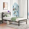 HOJINLINERO Twin Bed Frame with Storage Headboard and Charging Station, Twin Size, Heavy Duty Metal Slats, No Box Spring Needed, Dark Grey view 3