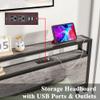 HOJINLINERO Twin Bed Frame with Storage Headboard and Charging Station, Twin Size, Heavy Duty Metal Slats, No Box Spring Needed, Dark Grey view 4