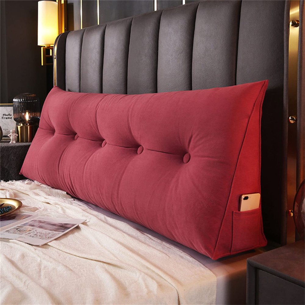 Large Triangular Reading Wedge Pillow,Dorm Room Headboard Back Daybed Bolster Positioning Support Backrest Bed Rest Cushion with Removable Cover Full Size,E,King 79In