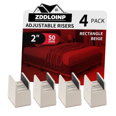 Bed Risers with Adjustable Screw Clamp, Fits Thickness of Furniture Frame from 0 to 1.5 Inch, Elevation in Heights 2" Heavy Duty Risers for Table Cabinet Dresser Support up to 5000lbs (4Pack, Beige)