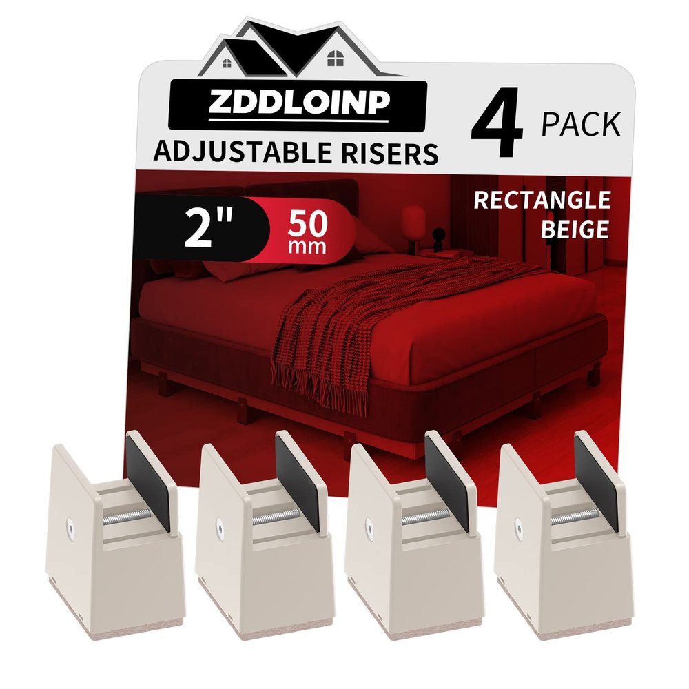 Bed Risers with Adjustable Screw Clamp, Fits Thickness of Furniture Frame from 0 to 1.5 Inch, Elevation in Heights 2" Heavy Duty Risers for Table Cabinet Dresser Support up to 5000lbs (4Pack, Beige)