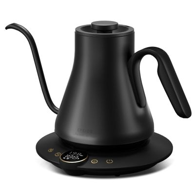 INTASTING Gooseneck Electric Kettle with 1 Temperature Control for Pour Over Coffee & Tea, Quick Heating, BPA-Free Stainless Steel, Built-in Brew Timer, 1500W/0.9L (Ebony Black)