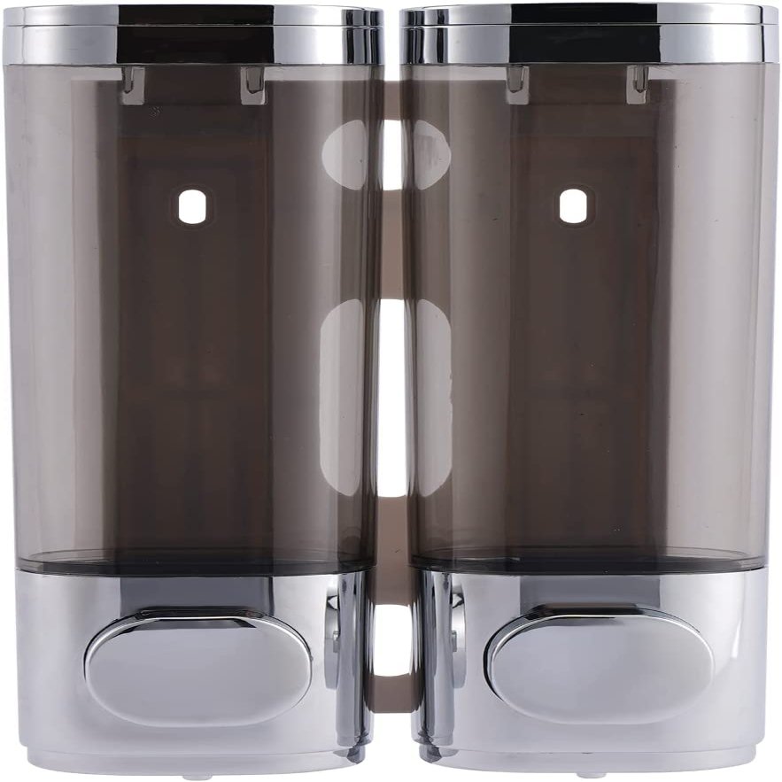 Wall Mounted Soap Dispenser Bathroom 2 Chambers, Shower Soap Dispenser 600ml Body Wash Dispenser Set, Shampoo and Conditioner Dispenser Hand Pump for Toilet Bathroom Kitchen Silver