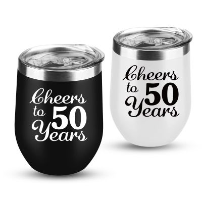 50th Anniversary Golden Wedding Gifts - 2 Pack 12 OZ Wine Tumbler for Couple, Wife, Husband, Parents, Grandparents