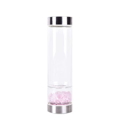 SAHKGYE 550 Ml Natural Crystal Water Bottle Reusable Gem Water Bottle Elixir Quartz Crystal Healing Elixir Point Reiki Crystal Gem Infused Water Bottle Energy Water Bottle (Color : Pink Crystal)